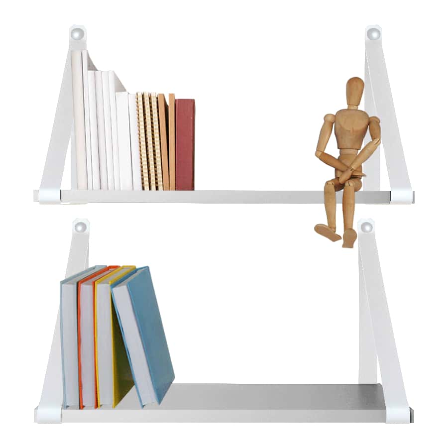 Kit 2 prateleiras branca com alça de couro branco decorações - Branco - Visão 1