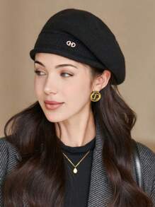 1 chiếc mũ nồi len dệt kim ấm áp màu trơn cho nữ, thời trang và đa năng cho mùa thu/đông - Nhiều màu - Xem 12