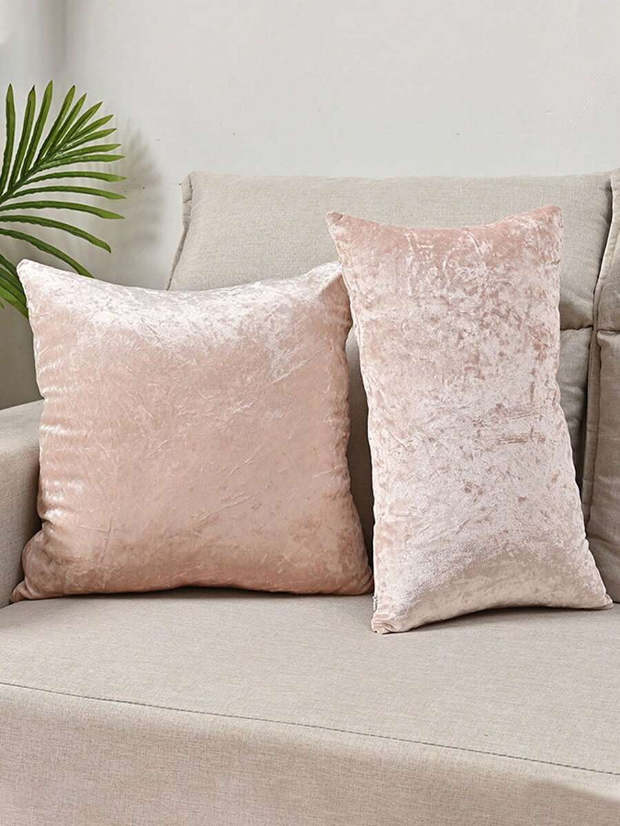 1 vỏ gối nhung trơn màu trang sức, vỏ gối vuông cho ghế sofa, không có ruột - Hồng - Xem 1