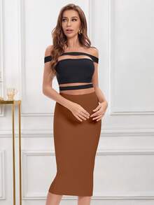 Women Sexy Back Slit Long Bodycon Pencil Skirt