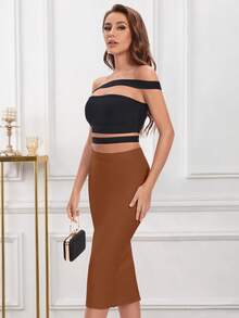Women Sexy Back Slit Long Bodycon Pencil Skirt