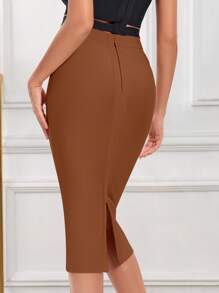 Women Sexy Back Slit Long Bodycon Pencil Skirt