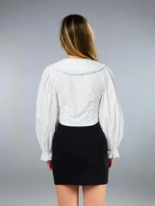 Áo cánh ren chắp vá tay chuông màu trơn thanh lịch dành cho nữ - trắng - Xem 5