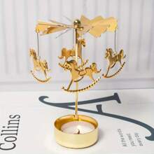 1 件旋转木马金色热旋转蜡烛台装饰转移风车创意万圣节圣诞礼物旋转烛台，金色旋转烛台套装适用于浪漫婚礼、圣诞派对、家庭餐桌装饰、节日礼物 - 金色 - 查看 13