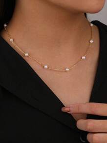 1pc Pearl Necklace Fashionable Collarbone Chain