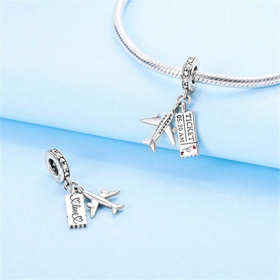 1pc 925 Sterling Silver Suitcase Charm Airplane And Globe Charms For
