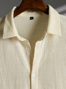 男士休闲纯色长袖衬衫，春秋 - 杏色 - 查看 2