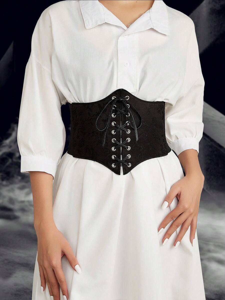 Đầm thời trang mới phong cách Âu Mỹ cho nữ thắt lưng bản rộng họa tiết da báo cạp chun trang trí - màu đen - Xem 1