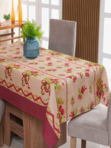 Linen Tablecloth 1.50m X 1.40m 4 Places Printed - Laço Vermelho - View 1