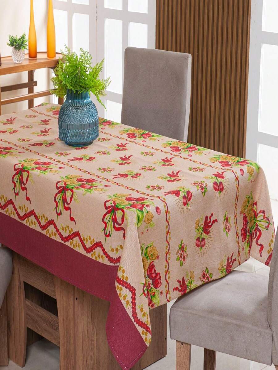 Linen Tablecloth 1.50m X 1.40m 4 Places Printed - Laço Vermelho - View 1