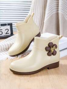 女士短靴，新款时尚可爱双色柔软舒适轻便户外雨天防水靴，易于清洁，白色平底靴，简约休闲年轻女士靴，成人园艺防水白靴，黑色短靴，防水防滑女士雨靴，户外雨季冬靴，防水工作鞋，女士橡胶鞋，女士雨鞋 - 白色 - 查看 1