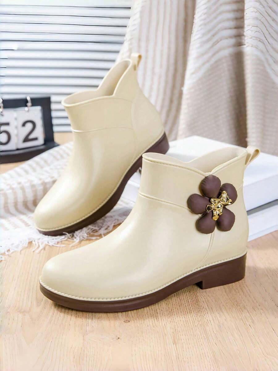 女士短靴，新款时尚可爱双色柔软舒适轻便户外雨天防水靴，易于清洁，白色平底靴，简约休闲年轻女士靴，成人园艺防水白靴，黑色短靴，防水防滑女士雨靴，户外雨季冬靴，防水工作鞋，女士橡胶鞋，女士雨鞋 - 白色 - 查看 1