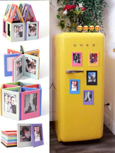 Set de 10 piezas/5 piezas de marcos de fotos magnéticos de colores, imanes para refrigerador de 3 pulgadas, álbum de fotos para mostrar recuerdos familiares, compatible con fotos Fujifilm - Decoración del hogar, la sala de estar, la oficina, San Valentín, regalo de Año Nuevo