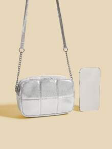 1pc Rhinestone Chain Gold And Silver Bag Girl's Single Fashion Niche Design Shoulder Messenger Bag Small Square Bag - Small Square Bag - View 6