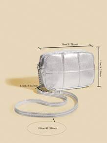 1pc Rhinestone Chain Gold And Silver Bag Girl's Single Fashion Niche Design Shoulder Messenger Bag Small Square Bag - Small Square Bag - View 5