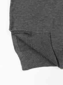 EAVA Fall/Winter Korean Style Minimalist Sweater Round Neck, Elegant Loose Fit Versatile Bell Sleeves Side Slit Pullover Knitwear For Women