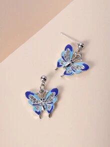 1 Cặp Hoa tai hình bướm màu bạc, tối giản và thời trang để đeo hàng ngày - Bạc - Xem 11