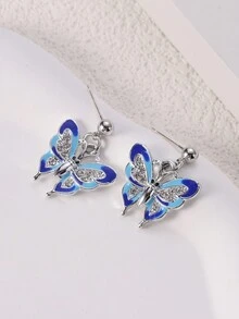 1 Cặp Hoa tai hình bướm màu bạc, tối giản và thời trang để đeo hàng ngày - Bạc - Xem 10