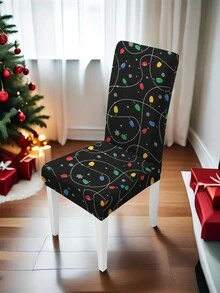 1pc 160gsm Christmas Chair Cover, Elastic Dining Chair Slipcover, Washable Spandex Kitchen Removable Seat Protector, Suitable For Home Or Party - Multicolor - View 12