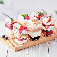 50 piezas Vasos de plástico de 5 onzas para postres con tapas, vasos transparentes para shots de gelatina y aperitivos, aptos para pudín, mousse de fruta y yogur, reutilizables - Multicolor - Ver 7