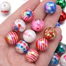 10pcs/Pack UV Acrylic Printed Beads, Patriotic & Christmas Clown Styles, Craft DIY Jewelry Making, Suitable For Bracelets, Necklaces, Phone Straps, Keychains - Multicolor - View 4