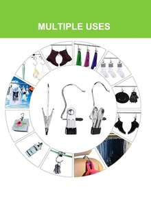 Kẹp quần áo di động, 10 kẹp quần áo bằng thép không gỉ, Kẹp quần áo có móc, Móc treo quần áo phơi khô tại nhà, Giá phân loại quần áo trong tủ quần áo, Dùng để treo quần áo và quần dài, Các vật dụng thiết yếu trong gia đình - Nhiều màu - Xem 6