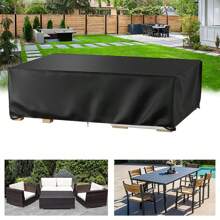 Waterproof Garden Rectangular Furniture Cover - Durable Polyester Oxford Fabric Patio Table And Chair Cover With Tie Backs, UV Protection, Durable Non-Woven, All-Weather Waterproof, Black