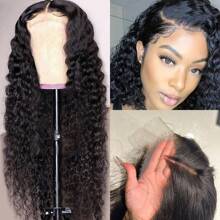 BingShang 26 Inch Water Wave Lace Front Wigs Human Hair 13x6 Hd Lace Front Wigs Human Hair Pre Plucked 180% Density Deep Curly Human Hair Wig Wet And Wavy Glueless Wigs Human Hair Brazilian Lace Frontal Wigs