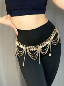 1 chiếc dây chuyền kim loại tua rua eo Bikini trang trí đá gợi cảm dây chuyền eo trang trí đường phố vỗ về cơ thể dây chuyền - Vàng - Xem 7