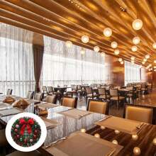 6片/4片/1片圣诞派对圆形餐垫，饰有松果、浆果和红色蝴蝶结图案 - 15英寸亚麻材质，防滑，耐热 - 彩色 - 查看 6