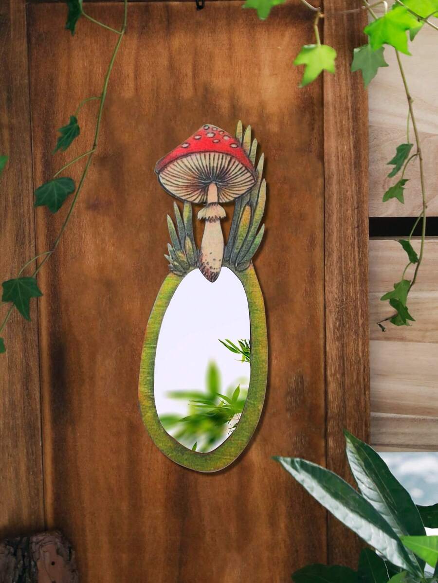 1 pieza Espejo con forma de bosque de setas de madera, decoración colgante de pared vintage Altsuceser, espejo con forma de seta de madera vintage para colgar en la pared, decoración para dormitorio, sala de estar, hogar, decoración de habitación, decoración de pared