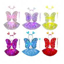 Girl's Fairy Costume Set Glowing Butterfly Wings Tutu Skirt Headband  Wand Role Play Outfits - 粉色 - 查看 3