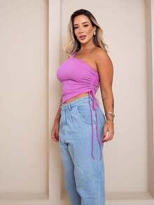 Bata Blouse With Long Sleeves, Side Tie, Foreign Fashion, Casual - Lilac Purple - View 2