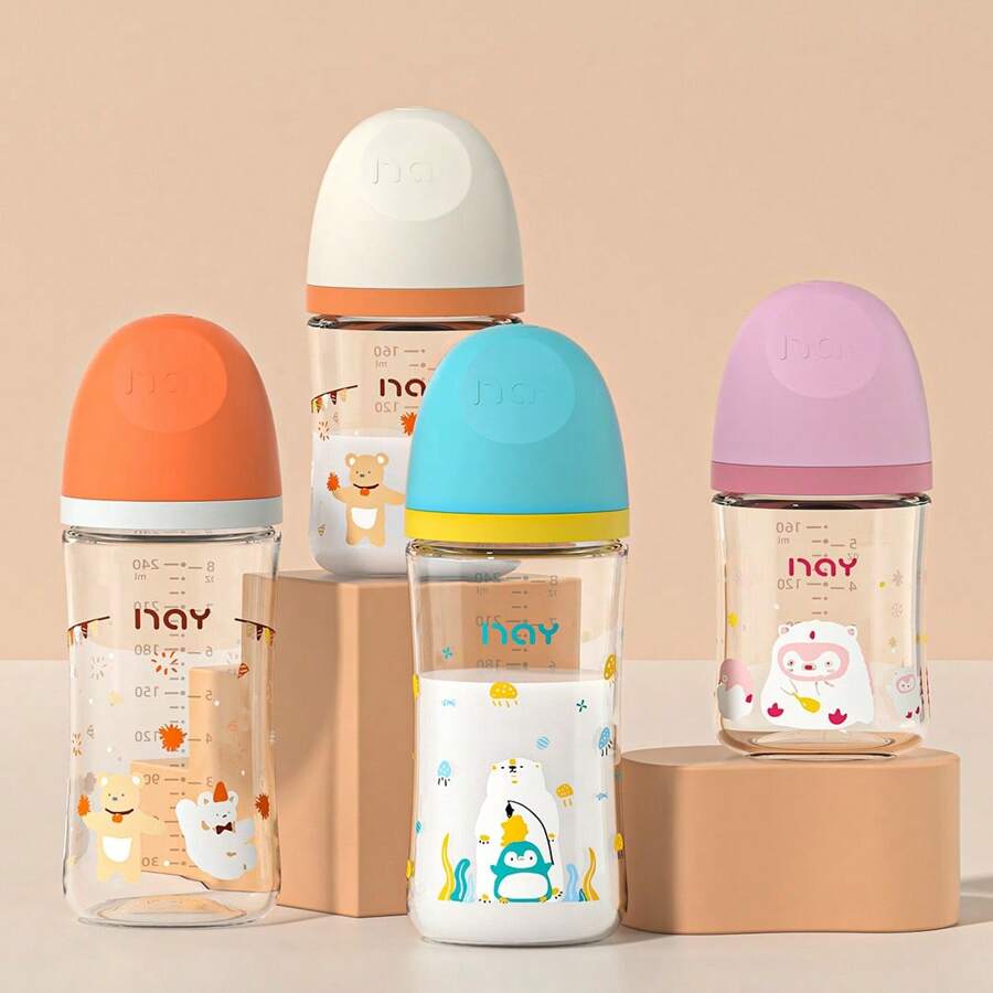 玻璃婴儿奶瓶，新生儿卡通绘画，5.4 盎司/160 毫升，8.1 盎司/240 毫升