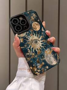 1 件复古蓝色宇宙与眼睛图案垂直条纹仿皮防震防指纹手机壳，兼容 iPhone 和型号 - 彩色 - 查看 3