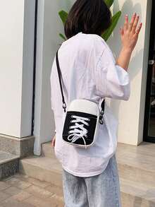 Bolso bandolera con diseño de zapatillas, bolso de hombro de lona creativo, monedero con forma de zapato de costura de dibujos animados (dirección y color del cierre relámpago aleatorios) - Multicolor - Ver 4