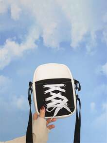 Bolso bandolera con diseño de zapatillas, bolso de hombro de lona creativo, monedero con forma de zapato de costura de dibujos animados (dirección y color del cierre relámpago aleatorios) - Multicolor - Ver 2