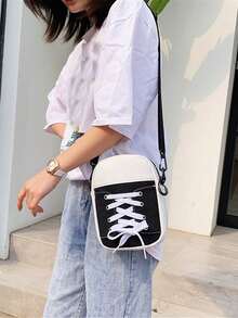 Bolso bandolera con diseño de zapatillas, bolso de hombro de lona creativo, monedero con forma de zapato de costura de dibujos animados (dirección y color del cierre relámpago aleatorios) - Multicolor - Ver 3
