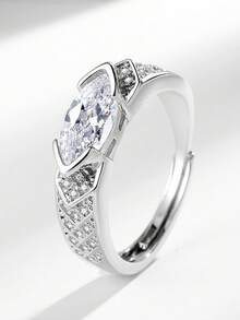 1 chiếc nhẫn cocktail thiết kế mắt độc đáo bằng đá Zirconia sang trọng thời trang dành cho nữ, hoàn hảo để đeo hàng ngày hoặc làm quà tặng, phong cách hợp thời trang - Nhẫn kim cương Marquise - Xem 1