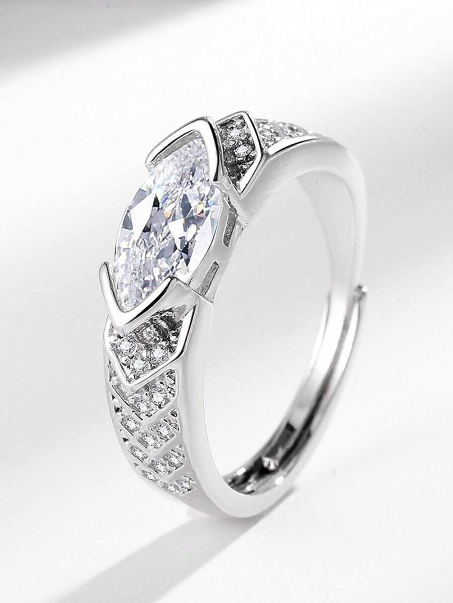 1 chiếc nhẫn cocktail thiết kế mắt độc đáo bằng đá Zirconia sang trọng thời trang dành cho nữ, hoàn hảo để đeo hàng ngày hoặc làm quà tặng, phong cách hợp thời trang - Nhẫn kim cương Marquise - Xem 1