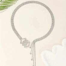 女士闪亮全水晶镶嵌腰带，时尚水钻装饰仿皮腰带，适合牛仔裤、连衣裙、休闲春夏秋冬 - 銀色 - 查看 4