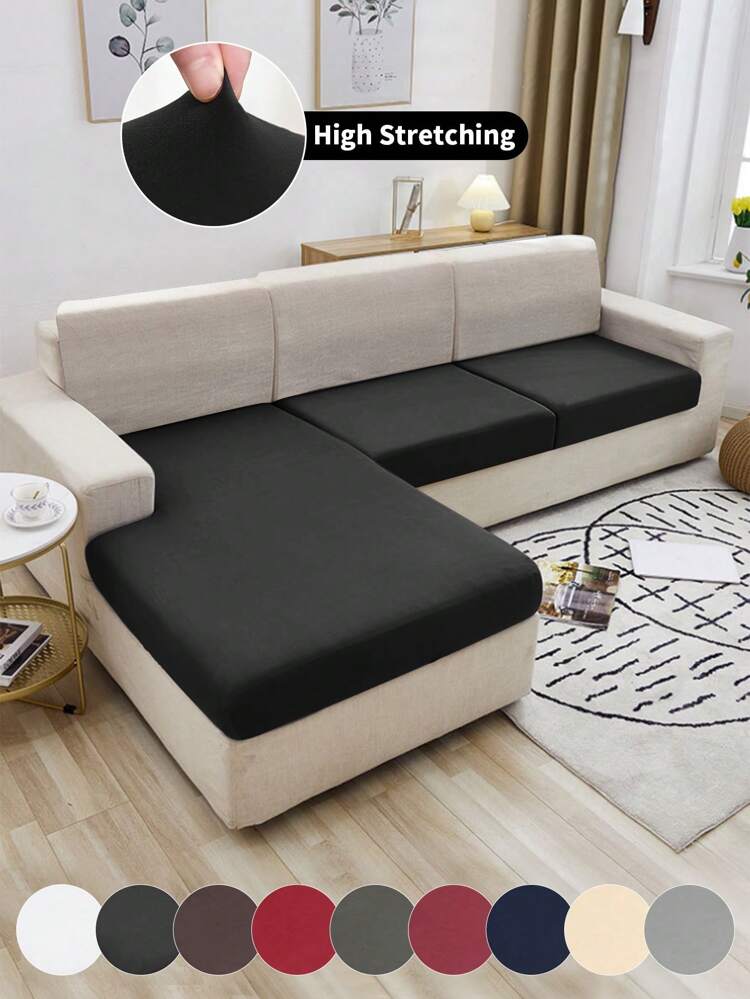 1pc High Elastic Milk Silk Sofa Seat Cushion Cover, Solid Color All Season Universal Modern Minimalist Sofa Pad Cover, Dust-Proof, Machine Washable, Suitable For Living Room, Bedroom, Study, Black, White, Gray