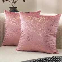 1pc Double-Sided Baroque Style Gold Foil Printed Velvet Cushion Cover,No Filling. The Soft Velvet Fabric With Gold Foil Print Shiny Shimmering Design, Suitable For Sofa, Couch, Bed, Car, Chairs, Window Seats, Loveseat, Living Room, Bedroom, Floor, Bench, Office, Cafe Etc.