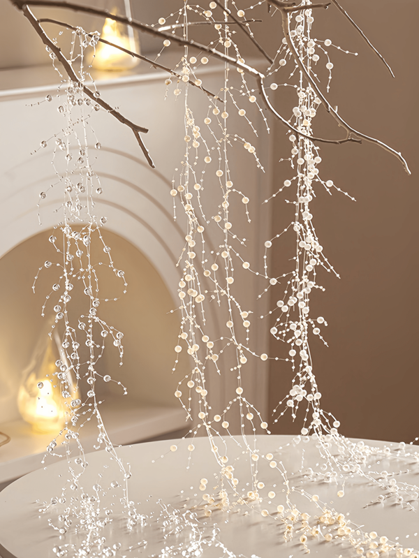 2m/30m Long Christmas Tree Decoration, Round Pearl Garland, Floral Wreath For DIY Holiday, Home, Party, Wedding, Craft, Christmas Decoration, Elegant Sparkling Pearl Ice & Snow Decor