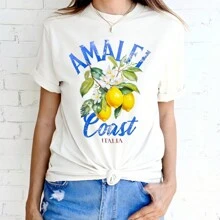 Amalfi Coast Top Women's T-Shirt, Italian Lemon Graphic T-Shirt, Comfortable Color Italian T-Shirt, Fashion Print T-Shirt, Positano Top, Vintage Aesthetic Summer Top, Capri - trắng - Xem 2