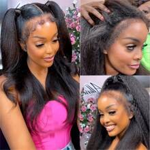 Kinky Edges 13x4 Transparent Lace Front Yaki Straight Wig Human Hair Realistic Natural Hairline With Curly Baby Hair Pre Cut Lace Wigs For Black Women 150% Density