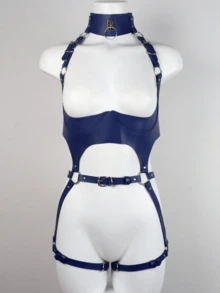 1 件性感女性全束缚紧身衣 PU 皮革内衣手工笼式胸罩哥特式内衣俱乐部吊袜带配饰吊带 - A - 查看 5