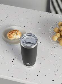 20oz Coffee Mug Tumbler For Office, 304 Stainless Steel Vacuum Insulated Tumbler With Lid, Water Bottle, Perfect For Hot And Cold Drinks, Ideal For Travel And Outdoor Use, Birthday Gifts For Women, Mom, Best Friend, Bride, Bridesmaid Gift, White Tea Cup, Mother'S Day, Valentine'S Day, New Year'S Gift - Black - View 7