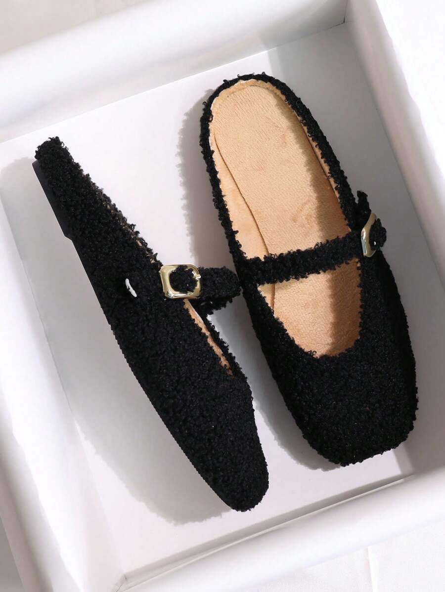 نعال منزلية فرائية ناعمة للنساء، ذات وسيط سميك أنيقة بشكل إسفين على الطراز، مغلقة بالأصابع دافئة غير انزلاقية من الصوف