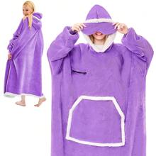 Wearable Blanket Hoodie Oversized Sherpa Fleece Hooded Sweatshirt Blanket With Eye Mask Cozy And Giant Blanket Hoodie With Sleeves Extra Long For Adults Men Women - 紫色 - 查看 1
